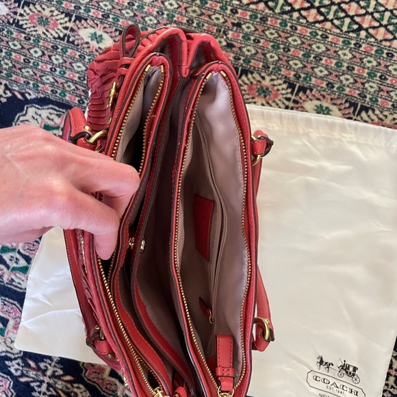 Coach Textured red/coral handbag - Picture 3 of 3